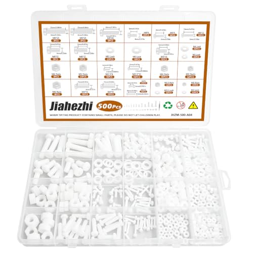 500Pcs White Nylon Screws Bolts Nuts Washers Set - size: M2,M2.5,M3,M4,M5,M6