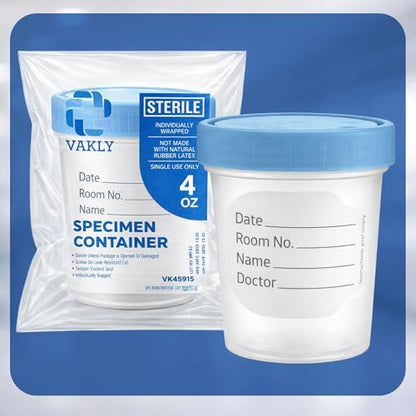 Vakly Sterile Specimen Cups 4 oz, Urine Collection Cups 3 Count