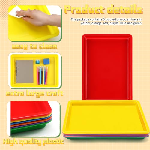 Mifoci 12 Pack Large Plastic Art Trays for Classroom, 16x12x1 Inch,Rainbow