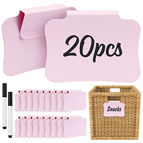20PCS Basket Labels Clip On, Removable Plastic Bin for Storage Bins, Pantry Organization and Storage Hanging Tags for Basket Cube Box, in Pink - color: Pink-20pcs