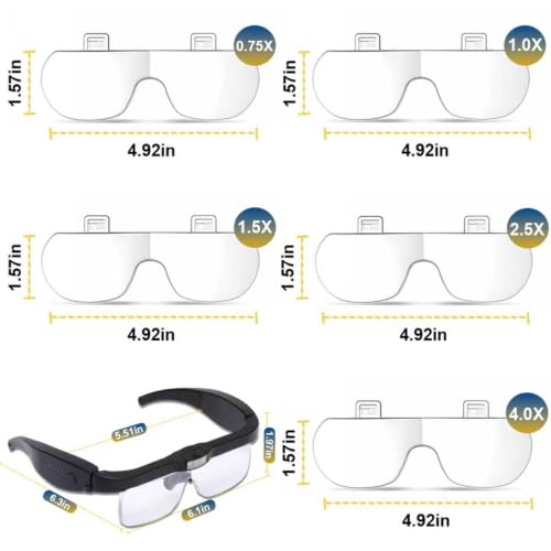Professional Magnifying Glasses Headset with Light & 5 Lenses - color: Black