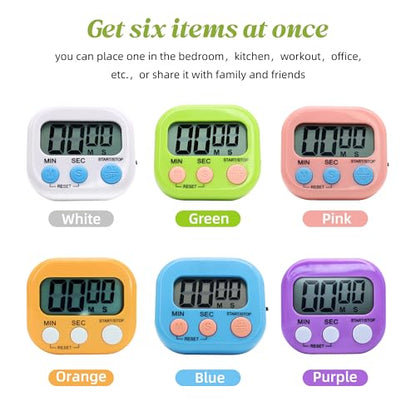 6 Pack Multi-Function Electronic Timer - Kitchen Timer,Magnetic Digital Timers,Big LCD Display, ON/Off Switch,Extensively Use in Cooking,Gym, Meeting, Classroom,Kitchen,Study,Work,Outdoor Activities - size: 6