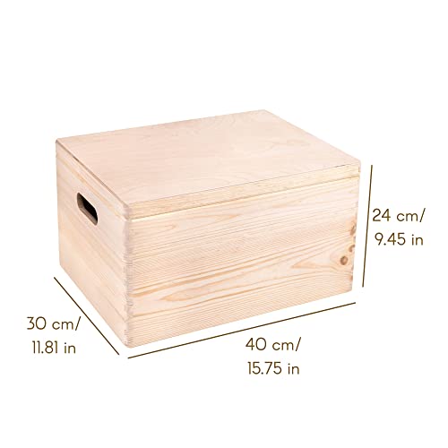 Creative Deco XXL Large Plain Wooden Box Storage with Hinged Lid - color: Beige, size: XXL | Handles