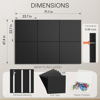 MaxGear Extra Large Bulletin Board 72" x 48", Black Felt Wall Tiles Pushpin - color: Black, size: 72" x 48"