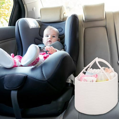 COMSE Large Cotton Rope Baby Diaper Caddy Organizer with Handles, White - color: White, size: Large