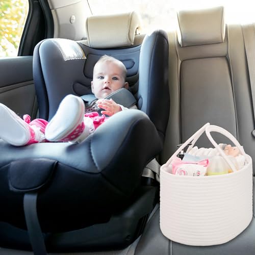 COMSE Baby Diaper Caddy Organizer with Handles, Cotton Rope, White - color: White, size: Regular