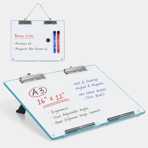 TOWON A3 Desktop Dry Erase Board with Adjustable Stand, Aqua Blue Back - color: Teal Blue