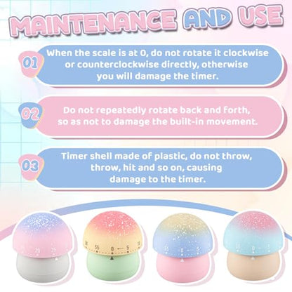 Amylove 4 Pcs Cute Mechanical Kitchen Timer Mushroom 60 Minutes - style: Mushroom