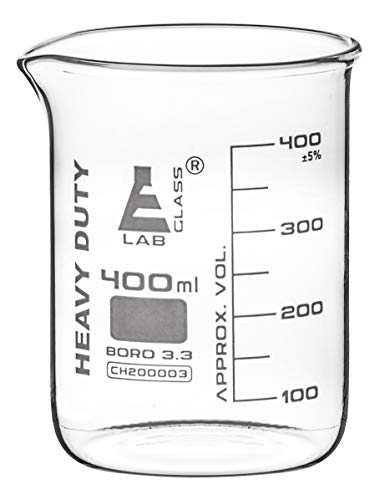 EISCO Heavy Duty Beaker, 400ml - 3.2mm Thick, Uniform Walls - Superior Durability & Chemical Resistance - White Graduations - Borosilicate 3.3 Glass