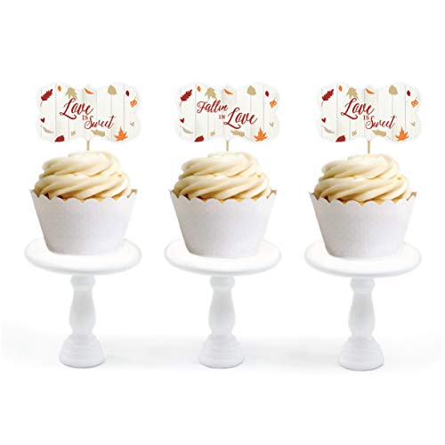 Andaz Press Fallin' in Love Autumn Fall Leaves Wedding Party Collection, Cupcake Topper DIY Party Favors Kit, Fancy Frame Shape, 18-Pack