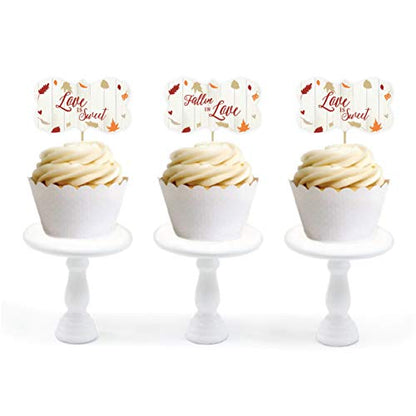 Andaz Press Fallin' in Love Autumn Fall Leaves Wedding Party Collection, Cupcake Topper DIY Party Favors Kit, Fancy Frame Shape, 18-Pack