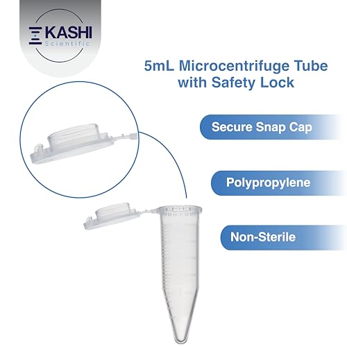 Kashi Scientific 5mL Clear Flip Cap Centrifuge Tube with Safety Lock Cap, Graduation and Marking Spot, Lab-Grade Polypropylene Plastic [5mL, 300] - size: 5mL, Safelock