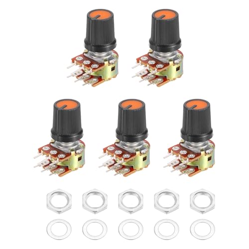 MECCANIXITY 5Set WH148 B5K Ohm Potentiometer Kit, 6-Pin 15mm Shaft Orange - color: Black/Orange, style: B5K