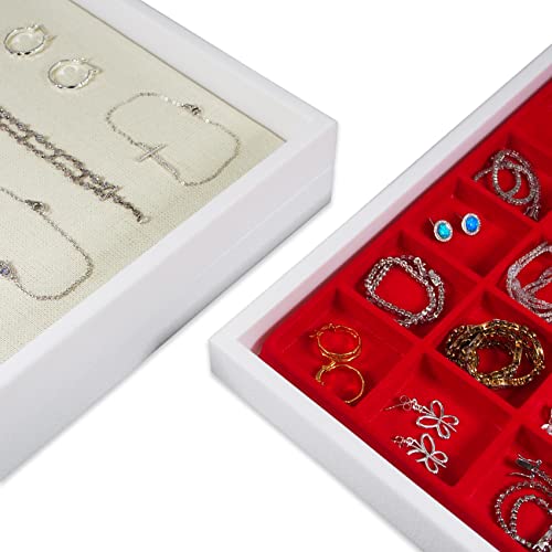 cBox CuteBox Company 3pc White Plastic Tray (14.75” x 8.25” x 1”) with 18 Compartment White Flocked Tray Insert for Jewelry Storage, Organization, Merchandise, Display - color: 3pc, size: 18 Compartment
