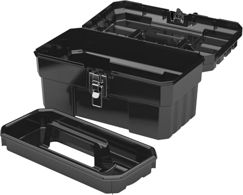 Akro-Mils 14-Inch Plastic Toolbox with Removable Tray, Steel Latch & Padlock Eye, Industrial-Grade Tool Box for Tools, Crafts, First Aid & Hobby Supplies, 14" x 8" x 8", Made in USA, Black (09514) - color: Black