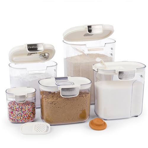 ProKeeper+ Airtight Food Storage Container Set – Clear Plastic Flour and Sugar Canister Set with Magnetic Accessories for Kitchen Organization (White, 9-Piece) - color: White, size: 9-Piece