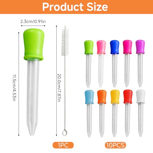 10 Pcs Liquid Droppers for Crafts, 5ml Silicone Plastic Pipettes with Engraved Measurement Marks, Colorful Eye Droppers for Science Experiments Candy Making Baking Art Projects