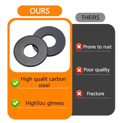 Black M10 Flat Washers 110Pcs Carbon Steel Zinc-Plated Washers for Screws Bolts for Furniture Mechanical Repairs - color: Black-M10-110Pcs