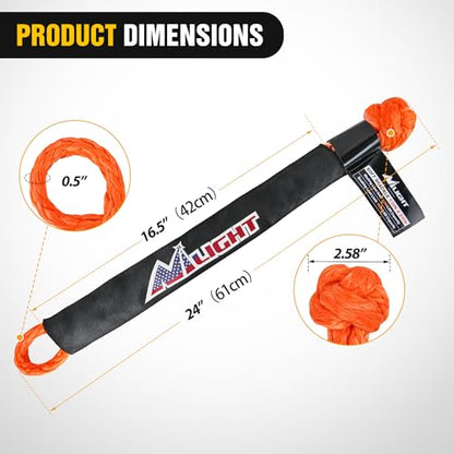 Nilight Synthetic Soft Shackle 1/2 Inch x 24 Inch 2PCS - color: 2Pcs Soft Shackles Orange