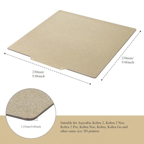HICTOP Magnetic PEI Build Plate for Anycubic Kobra 2/Neo/Go/Pro | 230x230mm Double-Sided Textured Sheet | Ultra-Strong PLA Adhesion (45-55°C) | No Glue Needed | Includes Magnetic Base