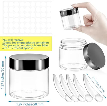 10 Pack 2oz Plastic Jars Round Clear Containers with Lids, 60ml Empty Small Cosmetic Jars Makeup Containers, 2ounce Slime Jar Travel Cosmetic Container for Cream Lotion Sample Ointment,Black - color: Black, size: 2oz-10pack