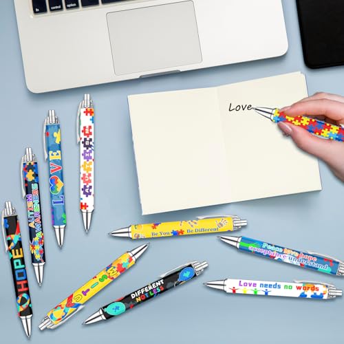 Idealmuzik Autism Awareness Ballpoint Pens, 10 Pack – Inspirational Quote Pens with Puzzle & Heart Designs, Encouraging Writing Pens for Office, School, Events & Everyday Use - color: Autism