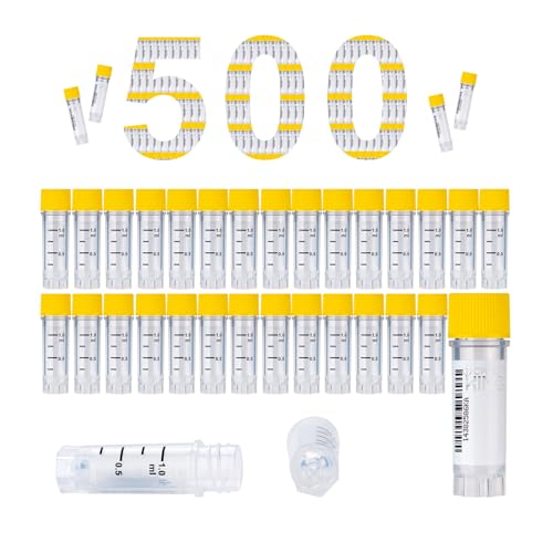 1.0ml Cryovials, Side-Coded, External Thread, Yellow, 500Pcs - color: Yellow, size: 1.0ml