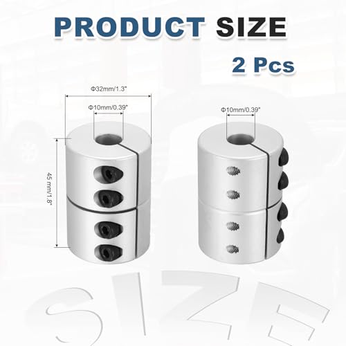 MECCANIXITY 2 Pcs 10 to 10mm Shaft Coupling 45mm Length 32 Diameter Clamp Shaft Coupler Aluminum Alloy Joint Connector Stepper Motor Coupler for 3D Printer CNC Machine DIY Encoder - size: 10 to 10mm
