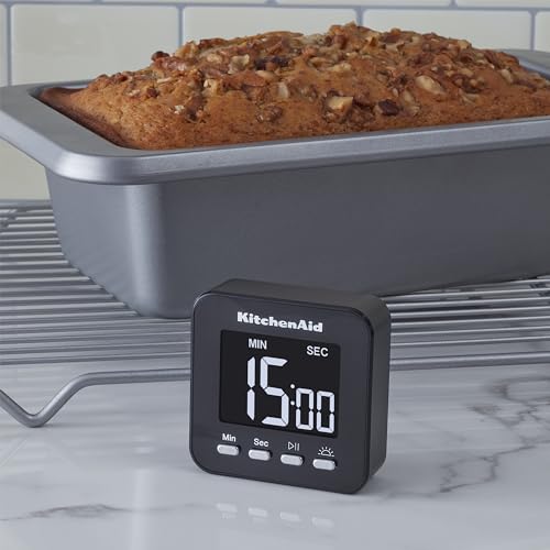 KitchenAid KQ912 99M Digital Single Event Magnetic Visual Timer with Backlight, Cooking, Classroom, Egg Timer, Black