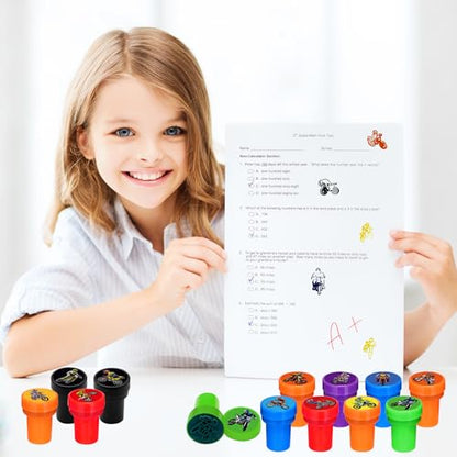 Cinrobiye 24 Pcs Dirt Bike Stampers Party Favor Set, Cute Motocross Stamps for Kids Birthday Party, Classroom Rewards, Sports Prizes, Goody Bag Fillers, Racing Adventure Party Supplies - color: Dirt Bike