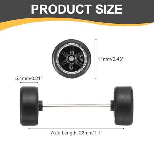 MECCANIXITY 4 Set 1/64 Wheels and Tires Set, Real Riders Rims Includes Axles for RC Diecast Car DIY Model, 6-Spoke Silver Line Black Rims