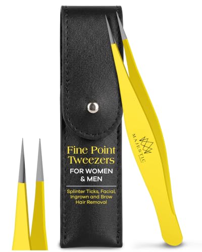 Majestic Bombay Fine Point Tweezers, Eyebrows, Facial Hair, Women and Men - color: Yellow