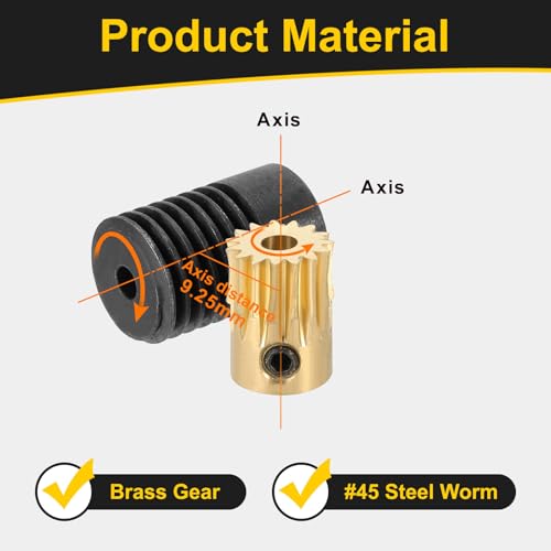 uxcell Worm Gear Set 15T 0.5 Module 15:1 Reduction Rate, Right Rotation Drive Gear Box Wheel Reduce Transmission Part (Brass Gear-3mm Bore, #45 Steel Rod 3mm Bore) - size: Gear-3mm, Rod-3mm Bore, style: 0.5M-15T