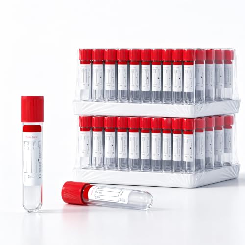 200 Pcs 3ml Plain Plastic Sample Tubes with Red Cap for Lab Use - color: red-3ml-200