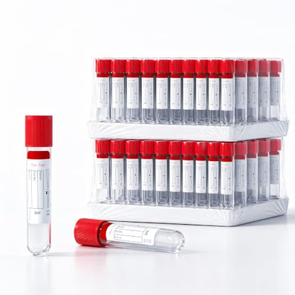 200 Pcs 3ml Plain Plastic Sample Tubes with Red Cap for Lab Use - color: red-3ml-200