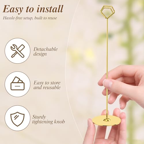 Urban Deco 16PK Table Number Holders 12 Inches Place Card Holder Metal Table Card Holders Picture Holders For Tables, Card Holder Stand For Wedding Décor Gold Sign Holder