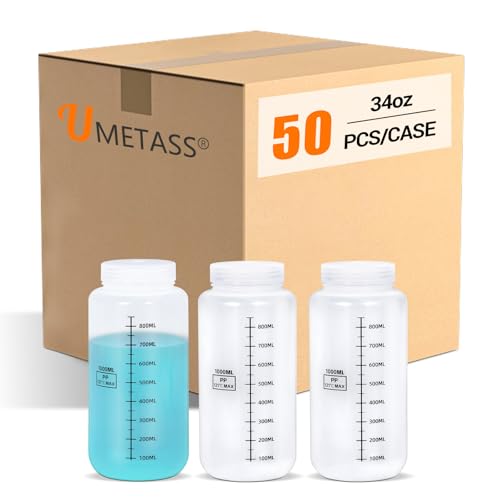 50Pack Reagent Bottle Plastic Sample Bottles with Screw Caps, 34oz Translucent PP Leak Proof Wide Mouth Liquids/Powder Container Medicine Jars for Liquids, Laboratory, Storage at Home - color: 50 Pack Clear, size: 34oz