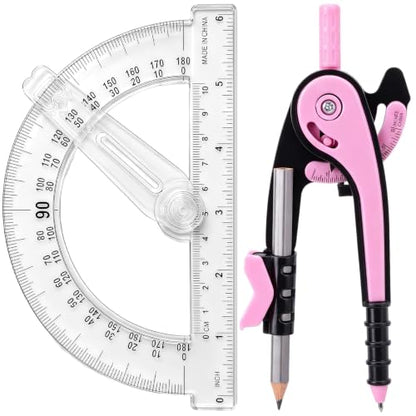 Zonon 2 Pcs Protractor and Compass Set, Swing Arm Protractor, Pink Clear - color: Pink Clear