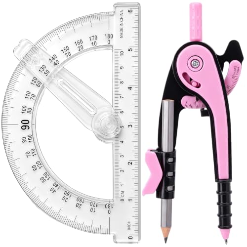 Zonon 2 Pcs Protractor and Compass Set, Swing Arm Protractor, Pink Clear - color: Pink Clear