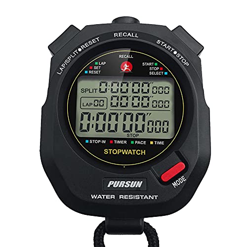Professional Stopwatch Timer for Sports 100 Lap Stopwatch Digital Sports Stopwatch with Countdown Timer 100 Lap Memory 0.001 Second Timing Water Resistant