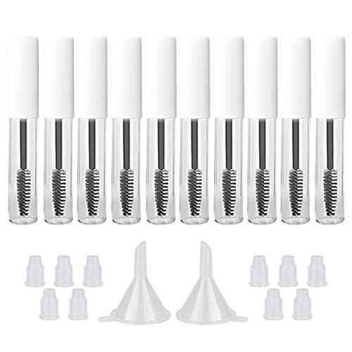 GTHER 10PCS 10ML Empty Mascara Tube Bottles with Eyelash Wand & Rubber Inserts & Funnels Set for Castor Oil/Eyelash Growth Oil, DIY Mascara Cream Container with Cap, Matte White - color: Matte White