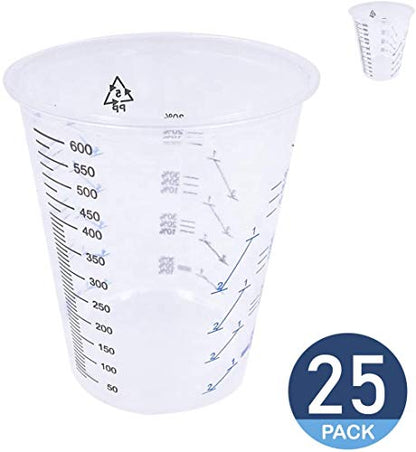 CANOPUS Mixing Cups for Epoxy and Resin, Measuring Cups, Graduated Paint Mixing Cups, Plastic Mixing Cups for Automotive and Art Projects, 20 ounce (1 Pint), 600 cc (Pack of 25) - size: 20oz