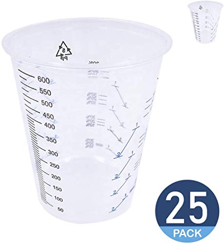 CANOPUS Mixing Cups for Epoxy and Resin, Measuring Cups, Graduated Paint Mixing Cups, Plastic Mixing Cups for Automotive and Art Projects, 20 ounce (1 Pint), 600 cc (Pack of 25) - size: 20oz