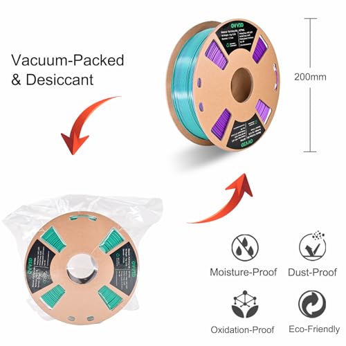 OVV3D PLA Filament 1.75mm, 3D Printer Filament Silk PLA Dual Color Filament, Purple and Sky Blue PLA Filament, Color Change Every Inch Filament 3D Printer Filament +/-0.02mm, 1kg/2.2lb - color: Dual-color Sky Blue+ Purple