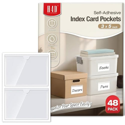 H4D 48 Pack labels for Storage Bins, 3" x 5" Plastic Clear Adhesive Pockets - size: 3" x 5", style: 48 Pack