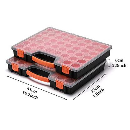 EMENTOL 2PCS Multi-Purpose Portable Organizer Box Set with 44-Removable Compartments, 2 Pieces Professional Boxes with Dimension 16.2"L*13"W*2.3"H (Pack of 2) - size: 2 PCS (Pack of 2)