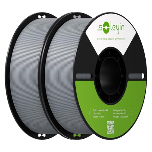 Soleyin PLA Filament 1.75mm 2KG, Gray & Gray 3D Printer Filament 2 Pack 1kg Spool, Neatly Wound, ±0.02mm Accuracy, Strong Adhesion, High-Speed Printing, No Warping, Fits Most FDM Printers - color: Gray+gray, size: Pla