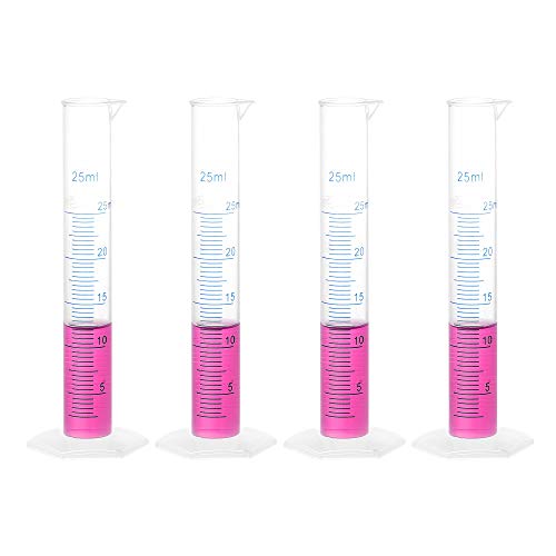 uxcell 4Pcs Plastic Graduated Cylinder 25ml Measuring Cylinder Science Test