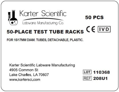 Plastic Test Tube Rack for 15/18 mm Tubes, Hole Diameter is 18.7mm, Holds 50, Detachable, Karter Scientific 208U1 (Pack of 50) - size: 15/18mm, style: Pack of 50