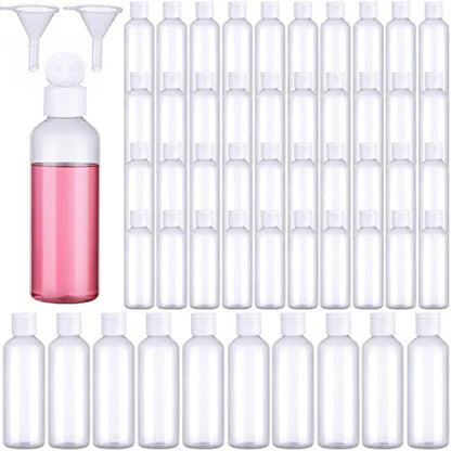 50 Pcs 3.4 oz Clear Plastic Travel Bottles with Flip Cap Funnels